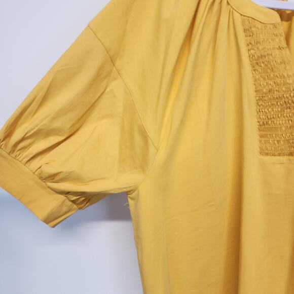 Chicos 3 Smocked Puff Sleeve PeasantTop Size XL Yellow Stretch V-neck Pullover - Picture 5 of 16